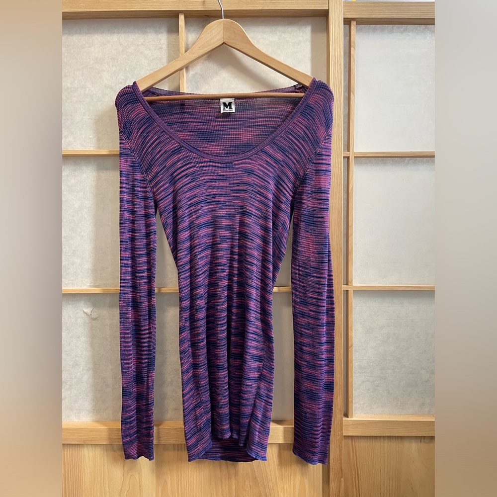 M by Missoni striped long sleeve top. Low scoop neck.